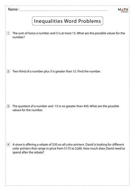 Two Step Inequality Word Problems Interactive Worksheet