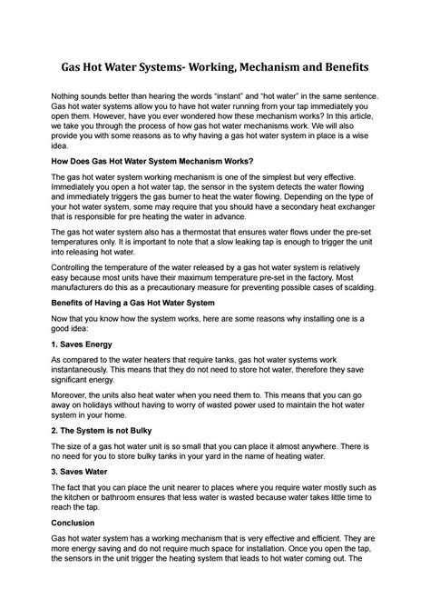 Gas Hot Water Systems Working Mechanism And Benefits By Phyllis Hupp Issuu