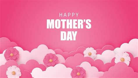 Happy Mother S Day With Flower And Cloud On Pink In Paper Cut Style