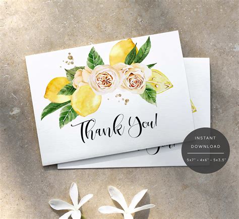 Lemon Thank You Cards Citrus Thank You Card Printable Lemon Etsy