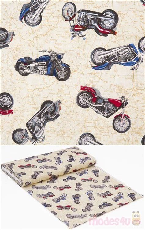 Tessuto Vintage Rosso Argento Blu Mappa Motociclette Timeless Treasures