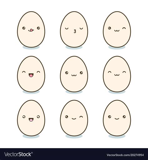 Happy Easter Eggs Set Kawaii Eggs With Cute Faces Vector Image