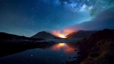 Una Escena Nocturna Con Una Monta A Y Un Cielo Estrellado Foto Premium