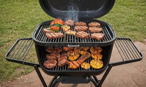 Grill With Bunch Meat On It Stock Illustration Illustration Of Grill