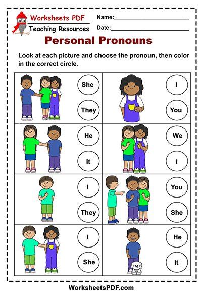 Personal Pronoun Worksheets