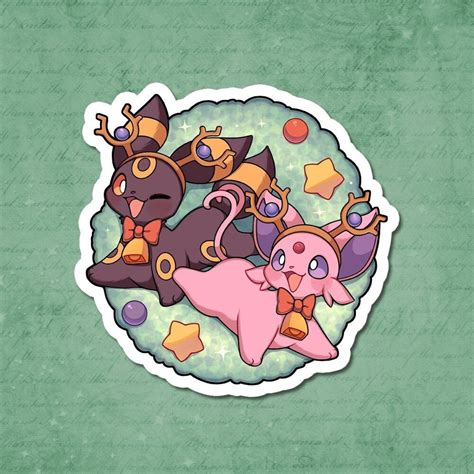 Espeon And Umbreon Wreath Sticker Pokemon Holiday Decal Cute Kawaii