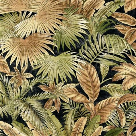 Black Brown And Green Floral Leaf Outdoor Indoor Marine Fabric By The