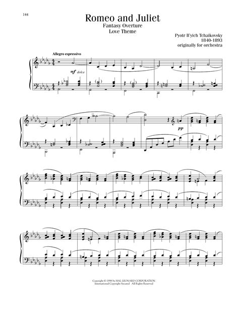 Romeo And Juliet Love Theme Sheet Music Pyotr Il Yich Tchaikovsky