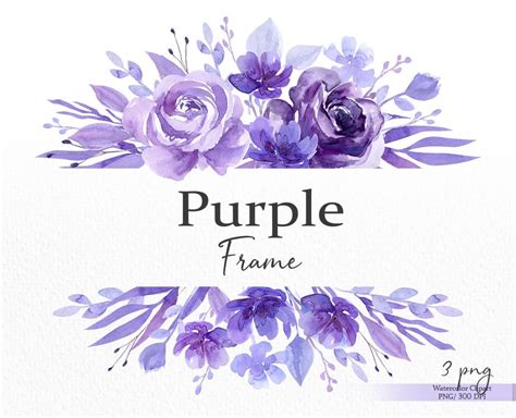 Purple Flower Frame Clipart Floral Border Png Floral Frame Etsy