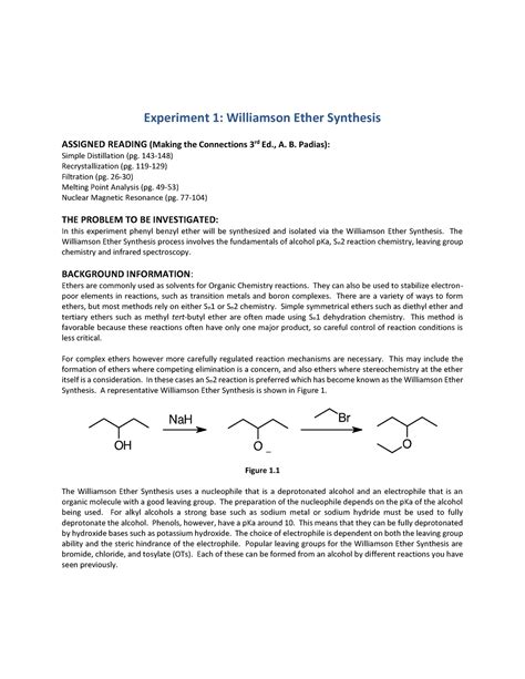 Exp Williamson Ether Synthesis Experiment Williamson Ether