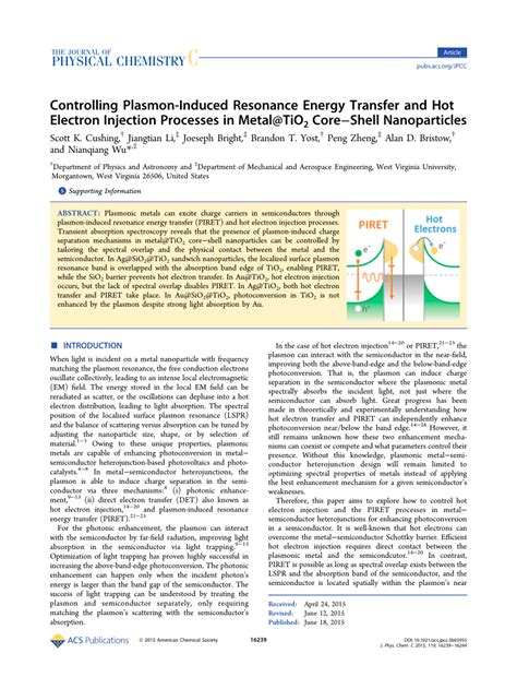 PDF Controlling Plasmon Induced Resonance Energy Transfer And Hot Electron Injection Processes
