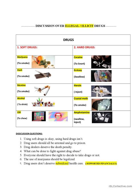 Illegal Drugs Discussion Giving An O English Esl Worksheets Pdf Doc