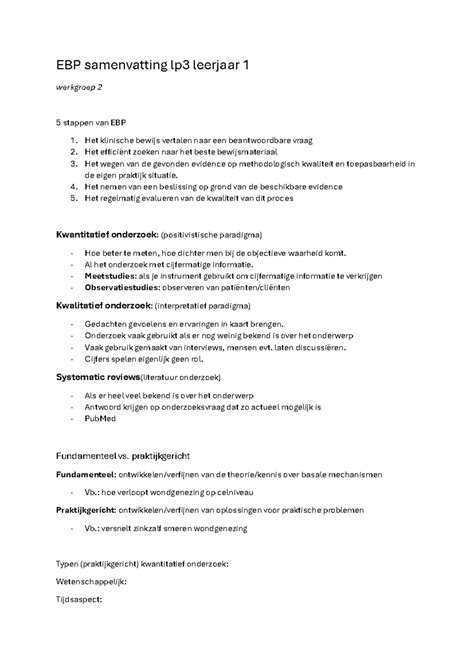 Samenvatting EBP Lp3 Leerjaar 1 EBP Samenvatting Lp3 Leerjaar 1