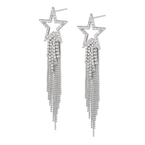 Wedure Rhinestone Crystal Star Tassel Dangle Drop Earrings For Women