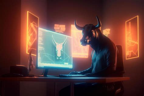 Bull Trading With Computer Background Bullish In Stock Market And