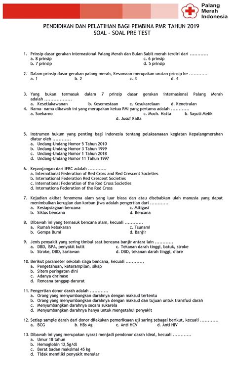 Soal Pretest Dan Postest Pendidikan Dan Pelatihan Bagi Pembina Pmr