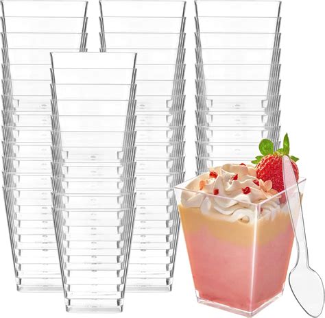 Amazon Zezzxu 100 Pack 5 Oz Square Dessert Cups With Spoons Mini