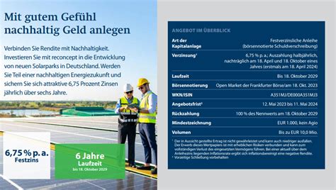 Vertriebsstart Reconcept Solar Bond Deutschland II 6 75 P A