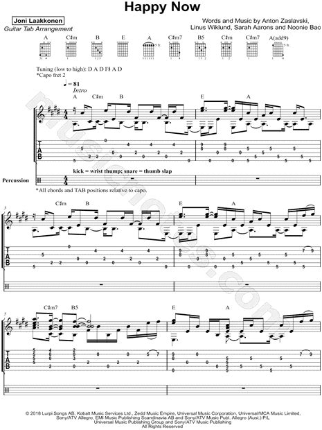 Joni Laakkonen Happy Now Guitar Tab In E Major Download And Print