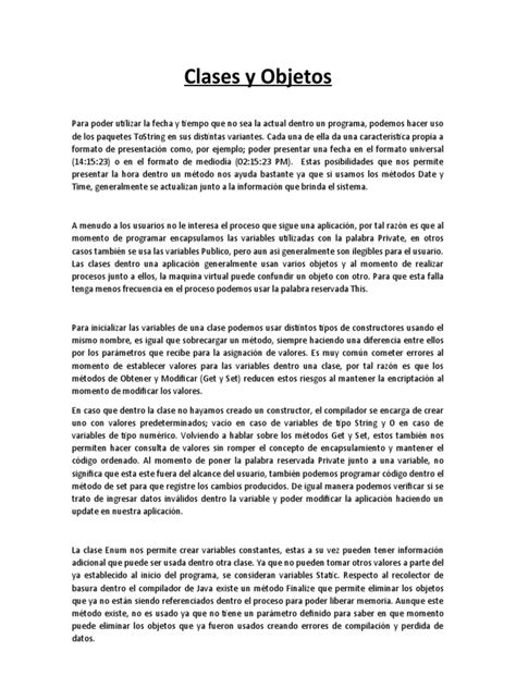 Clases Y Objetos Un Resumen Mas Detallado Pdf Objeto Informática