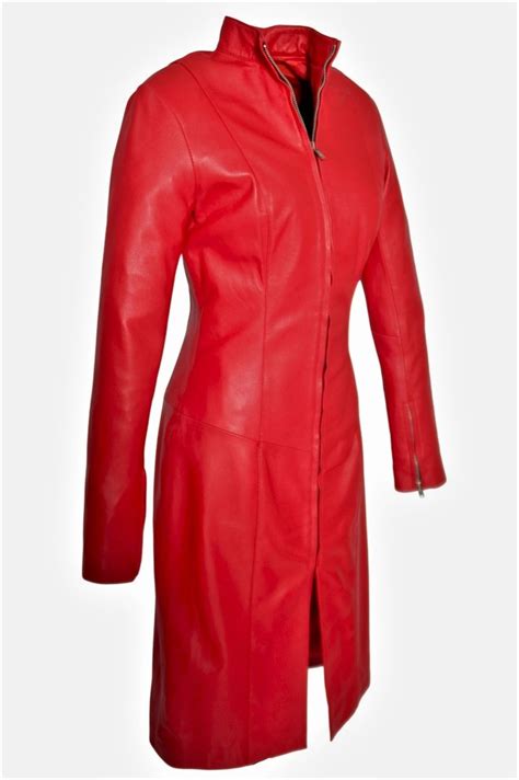 Ledermantel Lederkleid Aus Echtleder Mit Reißverschluss In Rot