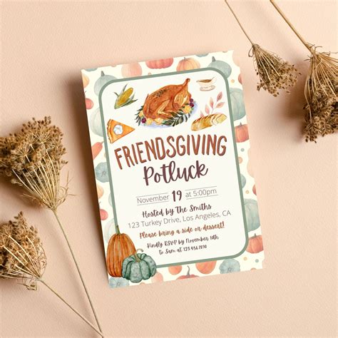 Editable Thanksgiving Potluck Invite, Friendsgiving Potluck Invitation ...