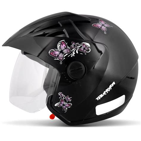 Capacete Aberto Feminino Ebf Thunder Open New Summer Preto Brilhante