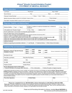 Fillable Online Afrezza Statement Of Medical Necessity Sanofi Patient