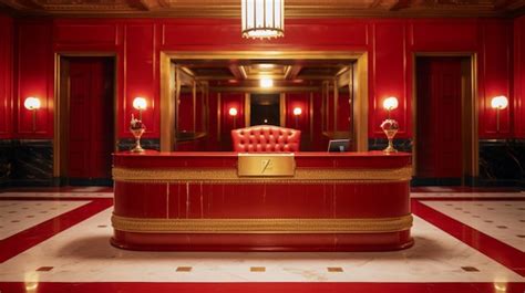 Premium Ai Image Modern Red Vintage Hotel Reception Desk Room