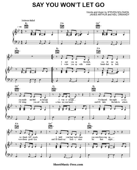 Say You Won't Let Go Sheet Music James Arthur - ♪ SHEETMUSIC-FREE.COM