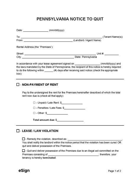 Free Pennsylvania Eviction Notice Templates Pdf Word