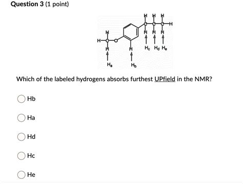 Solved Question 3 1 Point H Hc Hd He Ha Hb Which Of The Labeled Hydrogens Absorbs Furthest