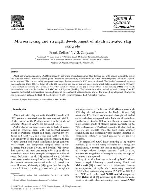 Pdf Sanjayan Jg Microcracking And Strength Development Of Alkali