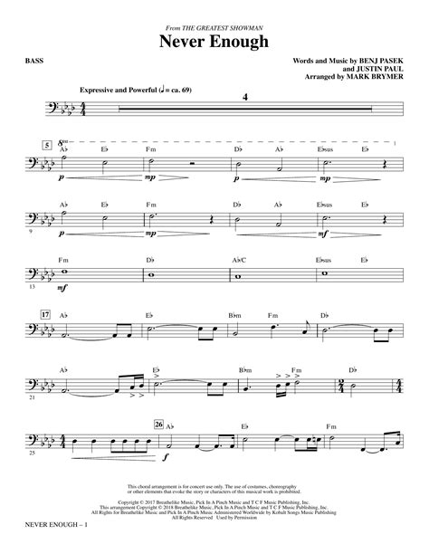 Never Enough Bass Von Pasek And Paul Noten Zum Chor Instrumentalpaket Bei Sheet Music Direct