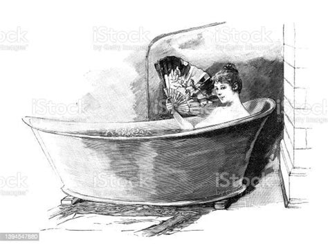 Baths And Cures Woman Enjoying A Bubble Bath Stock Illustration Download Image Now Bathtub