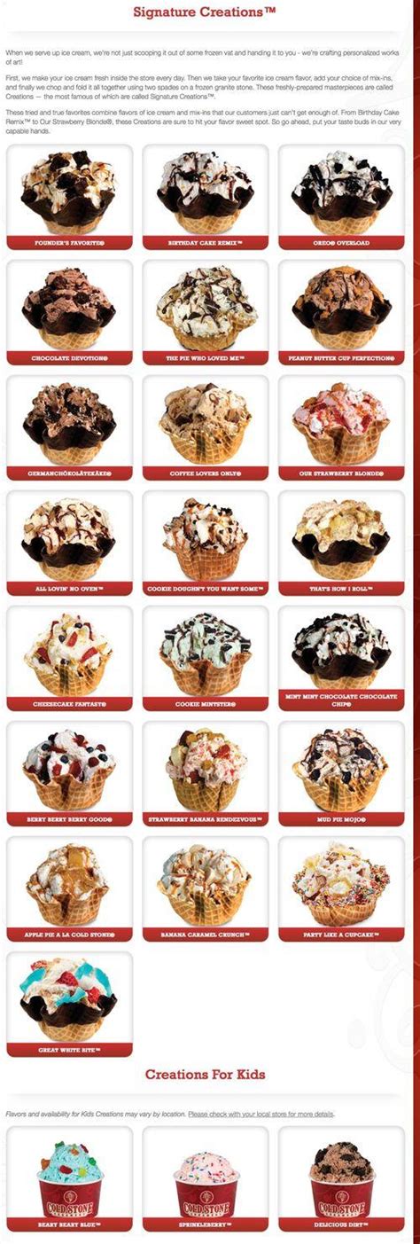 Cold Stone Creamery Menu In Chandler Arizona Usa