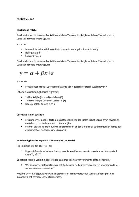 Statistiek Aantekeningen Van Hoorcollege Statistiek Een