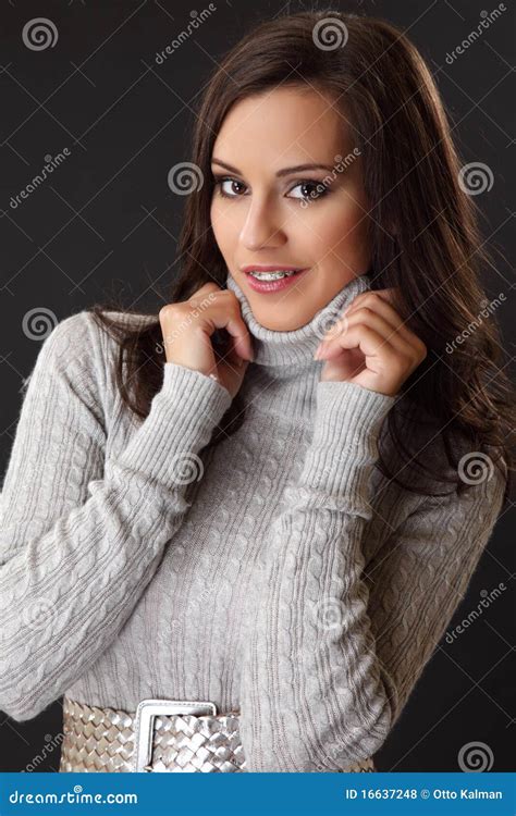 Brunette Woman Smiling With Braces Stock Photo Image Of Mouth Dress