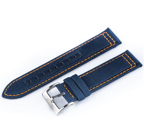 Blue Canvas Strap With Orange Stitching Ss Buckle 20mm Ocean