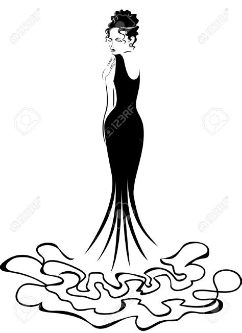 Beautiful Elegant Woman In A Long Black Dress Royalty Free Cliparts