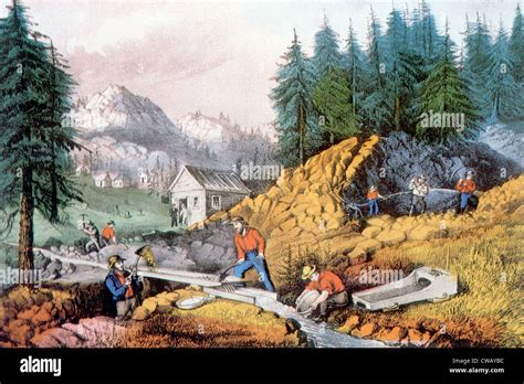 The Gold Rush Gold Mining In California Ca 1849 Lithograph By Stock