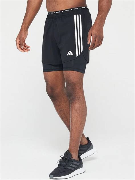 Adidas Mens Running Own The Run 3 Stripe 2 In 1 Shorts Black Uk