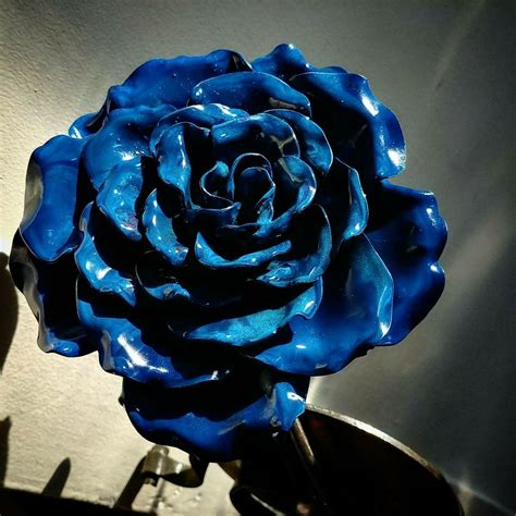 Blue Enamel Painted Blacksmith Iron Rose Iron Rose Rocks And