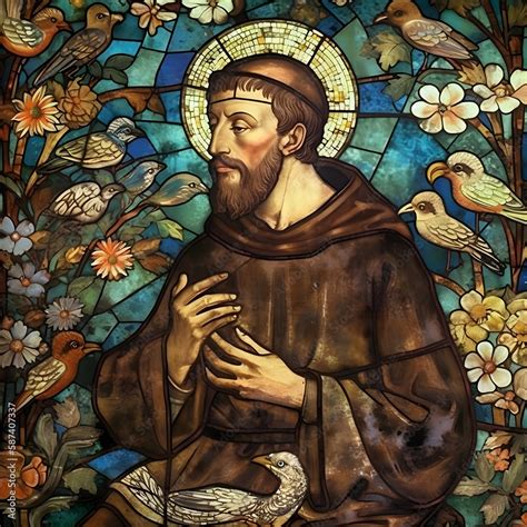 Saint Francis Of Assisi Stained Glass Style Generative Ai St