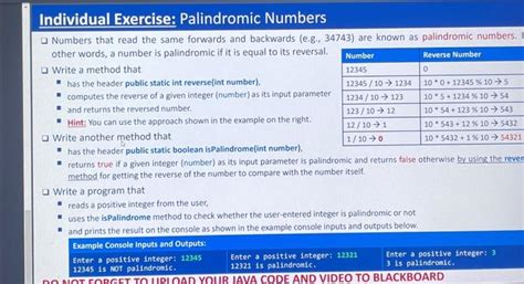 Solved Individual Exercise: Palindromic Numbers Numbers that | Chegg.com