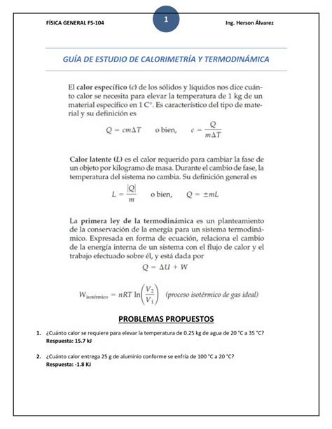 Pdf Gu A De Estudio De Calorimetr A Y Termodin Mica El Calor