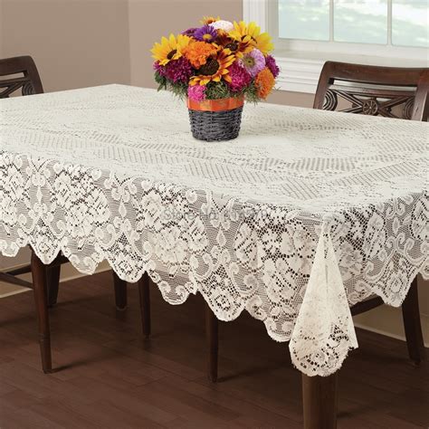 Essential Home Buckingham Round Vinyl Lace Tablecloths Ivory Or White