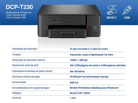 Impressora Multifuncional Tanque De Tinta DCP T230 USB Bivolt