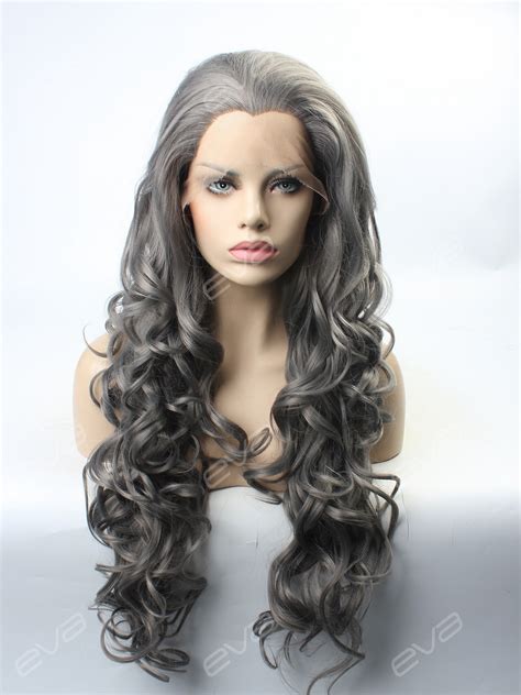 New Dark Dusty Grey Wavy Synthetic Lace Front Wig All Synthetic