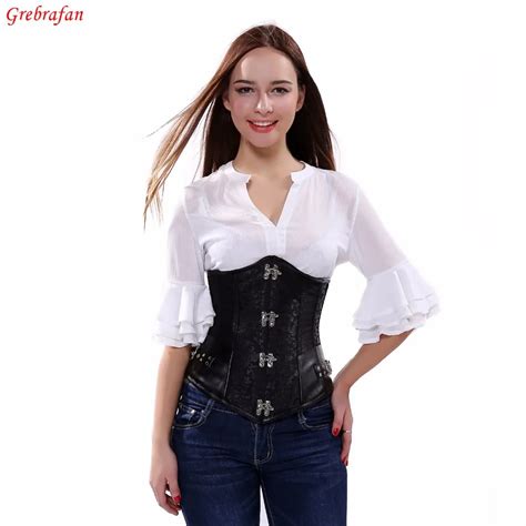 Pretty Brocade Steel Boned Steampunk Underbust Silvery Brass Buckle